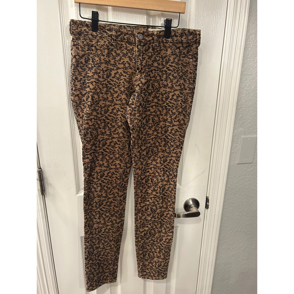 Pilcro and the Letterpress Pants Tan Black Serif Corduroy Botanical Tree Print